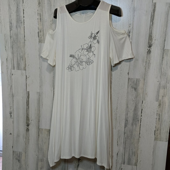 J MODE NEW White Floral Cold Shoulder Dress Swim Cover Plus 2X - Picture 4 of 11
